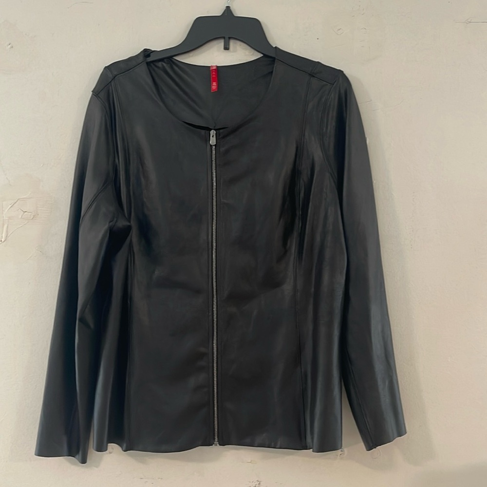 Spanx lightweight faux leather Black jacket size 1x